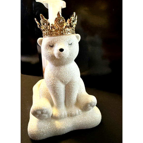 Bath and Body Works Ceramic Crowned Royal Glitter Polar Bear Soap Bottle Holder - Picture 4 of 6